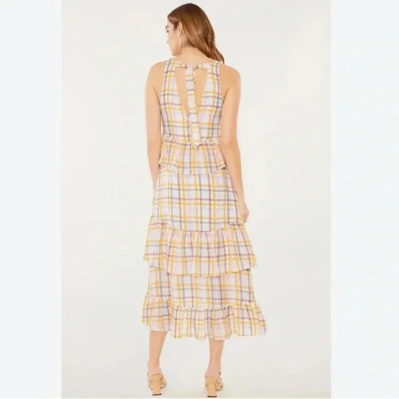 Cinq à Sept Astor V-neck Tiered Plaid Print Maxi Dress - Picture 2 of 13